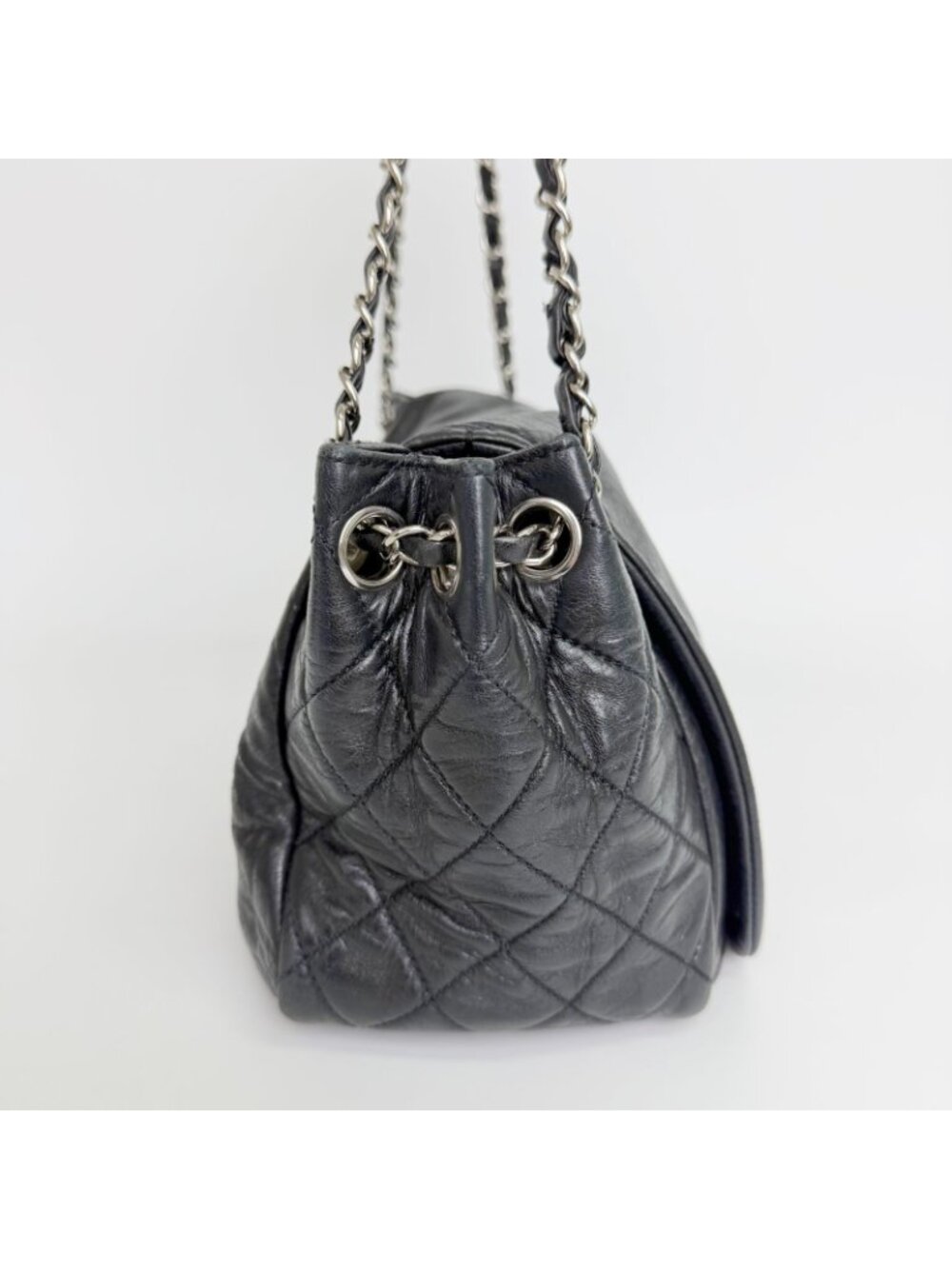 Chanel CC Logo Chain Shoulder Bag Leather Black Silver Vintage - Picture 7 of 16
